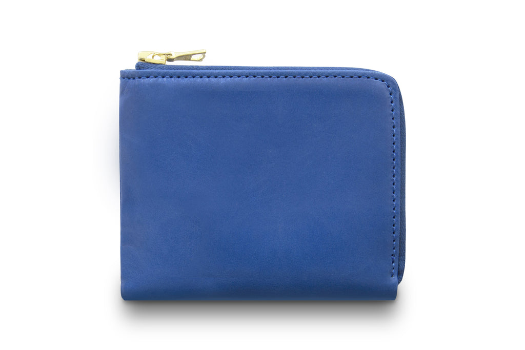 Leather wallet colour blue made from vegetable tanned leather with Riri zipper by LWA Studio.