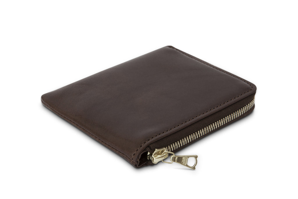 Leather wallet colour brown made from vegetable tanned leather with Riri zipper by LWA Studio.