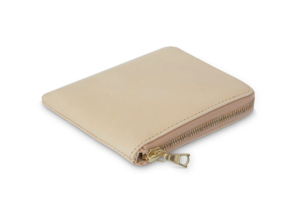 Leather wallet colour natural tan made from vegetable tanned leather with Riri zipper by LWA Studio.
